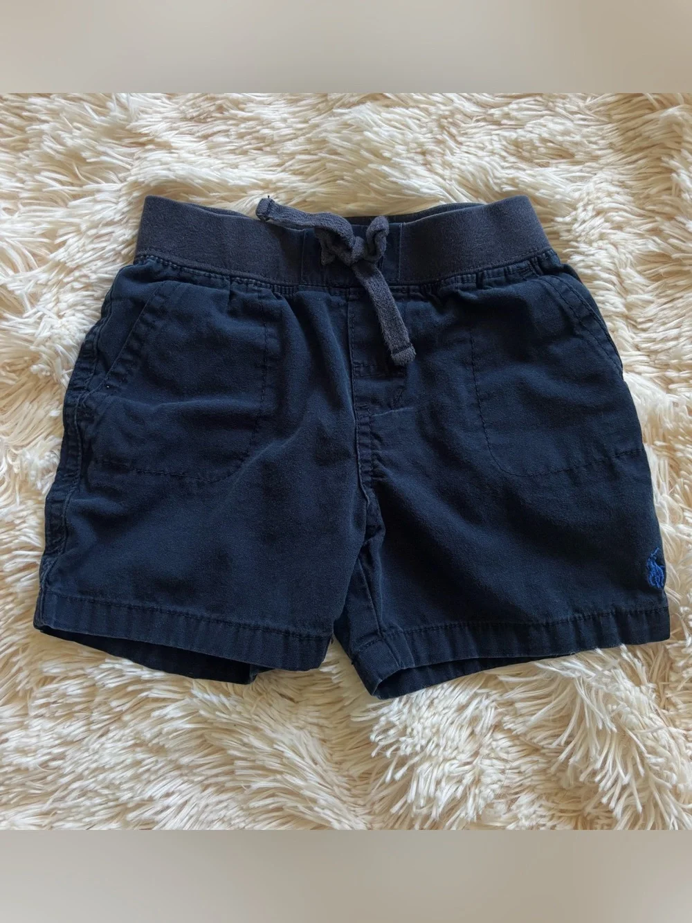 Ralph Lauren Light Blue Striped Polo with Navy Shorts Set 18-24 months